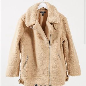 ASOS CURVE Teddy Fleece Aviator Jacket in Camel